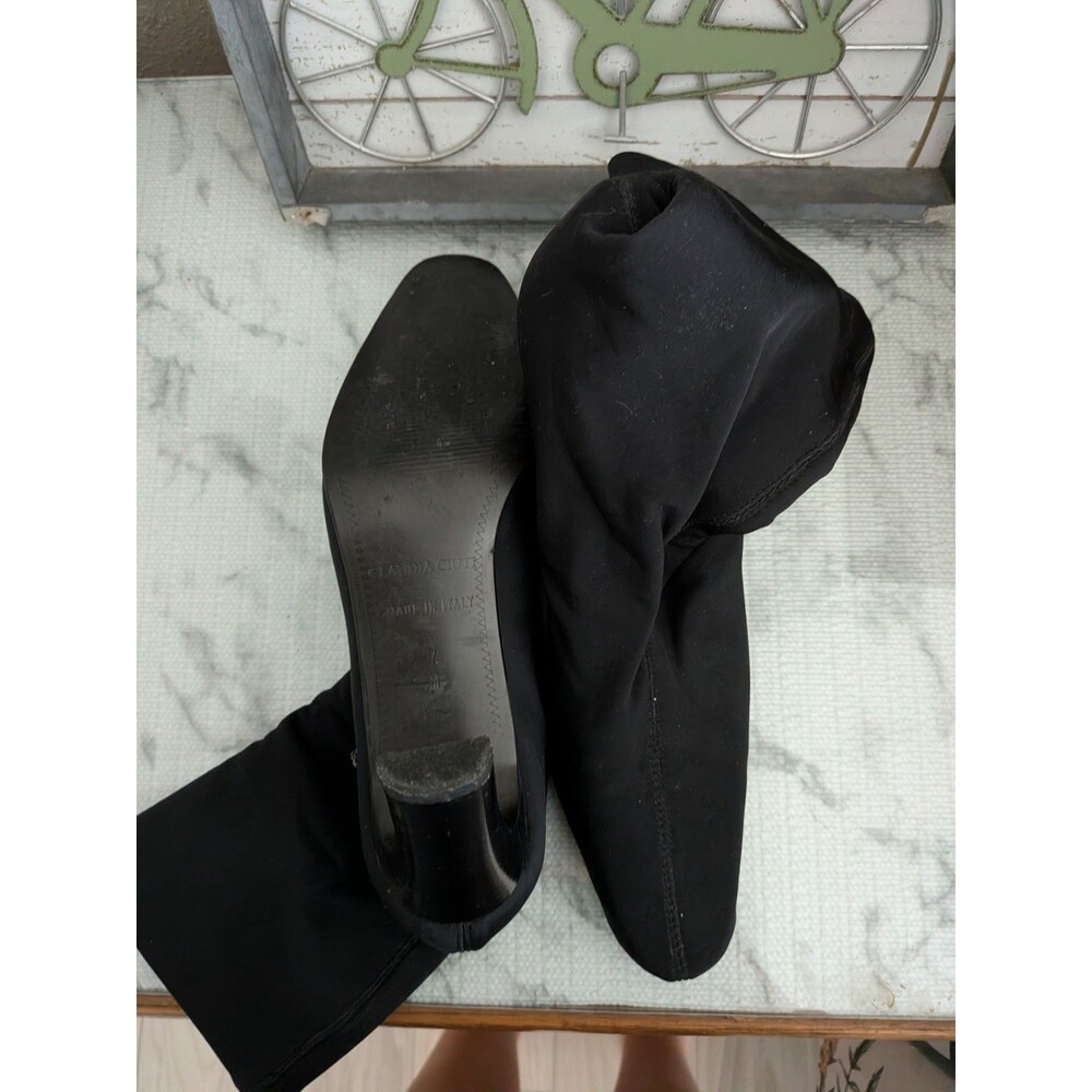 Claudia Ciuti Womens 7M Black Stretch Fabric Square Toe Boots Made Italy